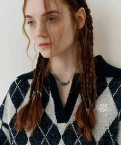 [ROCCI ROCCI] SS 22 Rose Argyle Open Collar Knit Top [NAVY] Best Sellers