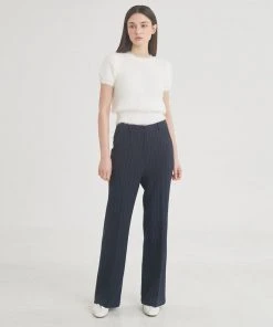 [FREIHEIT] SS 22 Wool Stripe Flare Pants (Navy) Best Sellers