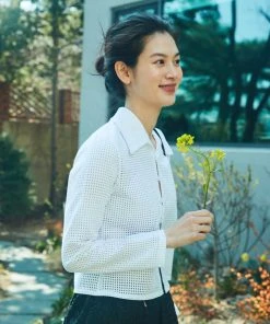 Best Sellers [HOKUS POKUS] Summer 22 Square Crochet Long Sleeve Shirket / White