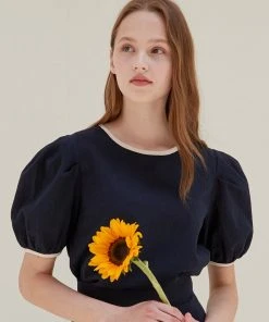 Best Sellers [JOORTI] Summer 22 J1016 Square Line Blouse (navy)