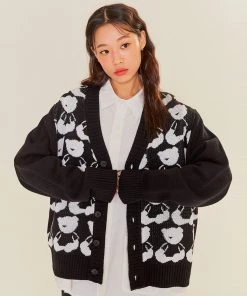 Best Sellers [AQOSTUDIOSPACE] SS 22 AQO BEAR PATTERN CARDIGAN BLACK
