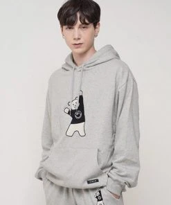 [DXOH] Seasonless BEAR EMBROIDER HOODIE [GREY]