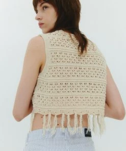 Best Sellers [ROCCI ROCCI] Summer 22 Fringe Sleeveless Knit Top (BEIGE)