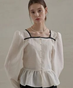Best Sellers [JOORTI] SS 22 J959 Square Neck Frill Blouse (ivory)