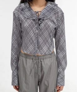 [GIMMETHEYOUNG] SS 22 LACE CHECK SHIRT / GREY