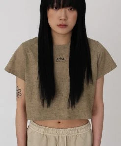 Best Sellers [ACHO] Summer 22 Logo Vintage Crop T-shirt_Deep Beige