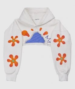 [ORGANICKIT] SS 22 Fire N Flower Crop Hoodie White