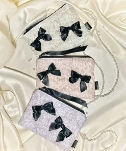 [ETREROSE] Seasonless Glossy Organza Ribbon Zip-pouch (M/3color)