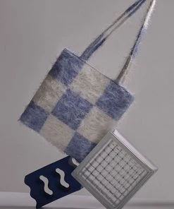 Best Sellers [RYSM] Seasonless Fluffy Check Bag - Blue