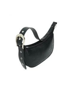 Best Sellers [IUGAMAKARAS] Seasonless H-Buckle Soft Leather Hobo Bag (black)