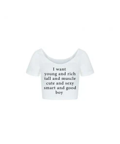 Best Sellers [MINJIENA] Seasonless I Want ... U Neck Crop T - Shirt