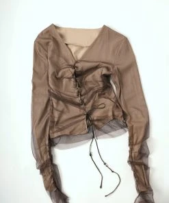 [ELFELFELF ARCHIVES] SS 22 SHIRRING BLOUSE (BROWN)