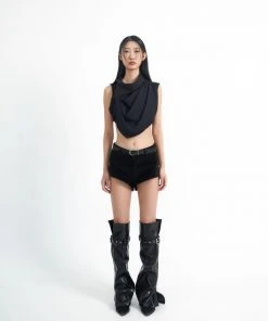 [ARTS DE BASE] Seasonless Unbalanced Collar Top (Black)