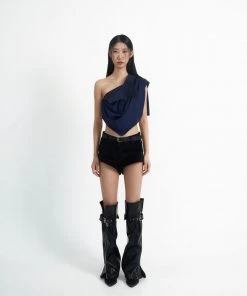 [ARTS DE BASE] Seasonless Unbalanced Collar Top (Navy) Best Sellers