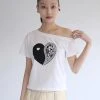 [NOFFICIALNOFFICE] SS 22 PAISLEY HEART UNBALANCE NECK T-SHIRT WHITE Best Sellers