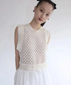 [NOFFICIALNOFFICE] SS 22 LACE NET N RIB VEST IVORY Best Sellers