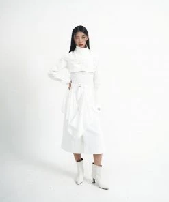 Best Sellers [ARTS DE BASE] Seasonless Cowl Denim Long Skirt (White)