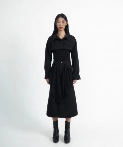 Best Sellers [ARTS DE BASE] Seasonless Cowl Denim Long Skirt (Black)