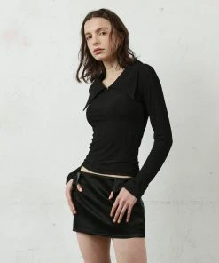 [90GALLERY] SS 22 COLLAR KNIT BLOUSE / Black