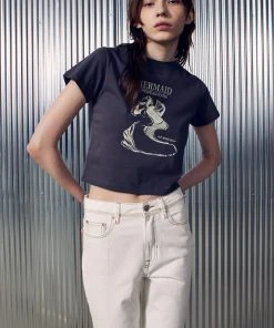 [ART SPEAK HOUSE] SS 22 MERMAID SHORT SLEEVE CROP TOP, CHARCOAL Best Sellers