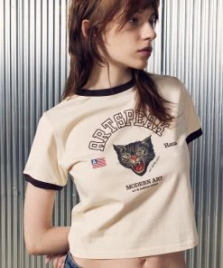 [ART SPEAK HOUSE] SS 22 FEISTY CAT SHORT SLEEVE TEE, BEIGE/BROWN