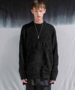 [FLARE] Winter 21 4mix Over Knit Sweater (FU-147_All Black Mix) Best Sellers