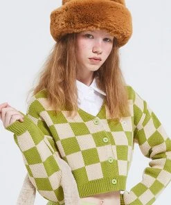[CRANK] Winter 21 CHECKER CROP CARDIGAN_GR Best Sellers