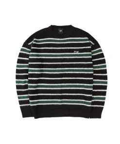 [OY] FW 21 MOHAIR STRIPE KNIT-BLACK/GREEN Best Sellers