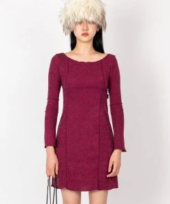 [SPUNKY] FW 21 KNIT CUTTING DRESS (WINE)