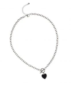 [STEEL EDITION] Seasonless Onyx Black Heart Chain Necklace_45/50cm