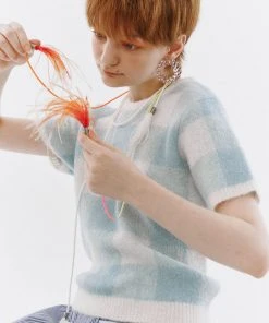 Best Sellers [ROCCI ROCCI] Winter 21 Mohair Fuzzy Knit Top [CLEAR SKY]