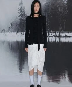 Best Sellers [NACHE] Winter 21 SHIRRING LONG SLEEVE KNIT-BLACK