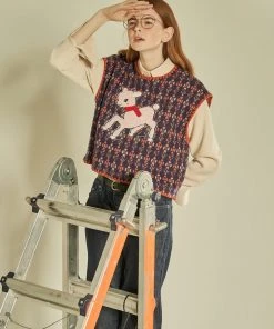 Best Sellers [FABERFINGER] FW 21 Sheep Embroidered Vest (Navy)