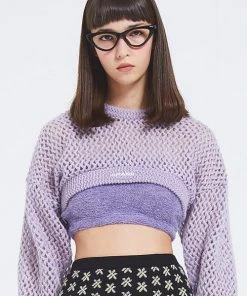 [CRANK] Winter 21 NETTING KNIT SLEEVE TOP_L.PU