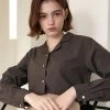 [JOORTI] Winter 21 J851 Open Collar Blouse (charcoal)
