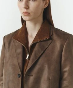 [REPOS] FW 21 OVER ECO LETHER LONG JACKET (BROWN)