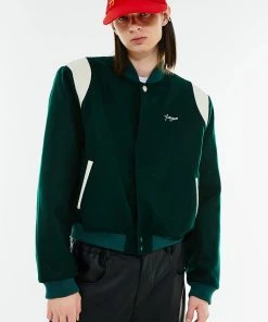Best Sellers [ANOTHER YOUTH] Winter 21 Button Varsity Jacket - Dark Green