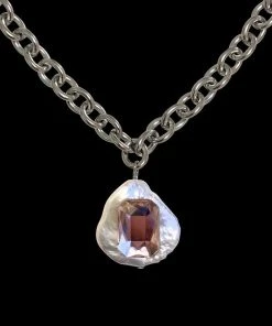 [HURJABOYACC] Seasonless Mono Gem Pearl Necklace_Pink