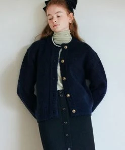 [ANEDIT] Winter 21 Mohair Gold Button Knit Cardigan_DN