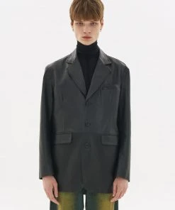 Best Sellers [LECYTO] FW 21 GOAT LEATHER DADDY FIT 3-BUTTON BLAZER_[BLACK]
