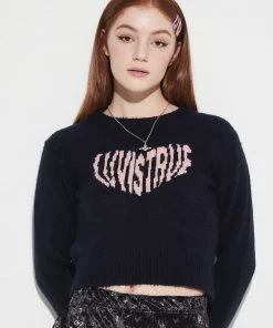 Best Sellers [LUV IS TRUE] Winter 21 HEART LOGO KNIT(NAVY)