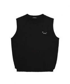 Best Sellers [DXOH] Seasonless SMILE PIN KNIT VEST [BLACK]