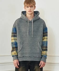 Best Sellers [LECYTO] Winter 21 FABRIC CONTRAST WOOL KNIT HOODIE_[GRAY]