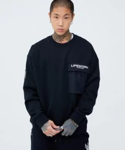 Best Sellers [LIFEWORK] FW 21 Embroidery WovenPocket Man To Man(Without Fur)