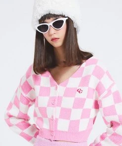 Best Sellers [CRANK] Winter 21 CHECKER CROP CARDIGAN_PK