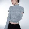 Best Sellers [SETUP EXE] Winter 21 Pin Tuck Halfneck Sleeve Slit Top [Melange Gray]