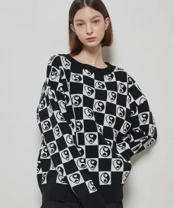 Best Sellers [LUV IS TRUE] Winter 21 CHECKERBOARD KNIT(BLACK)