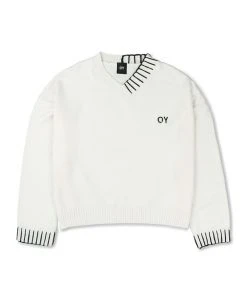 [OY] FW 21 STITCH V NECK CROP KNIT-WHITE