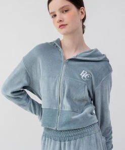 Best Sellers [ROCCI ROCCI] FW 21 RCC Velour Hoodie Zipup [GRAYISH BLUE]