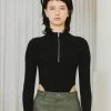 Best Sellers [13MONTH] FW 21 HALF ZIP KNIT BODYSUIT (BLACK)